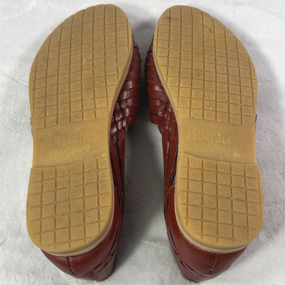Bearpaw Huaraches Woven Leather Flat Sandals Cognac Brown Women Size 9